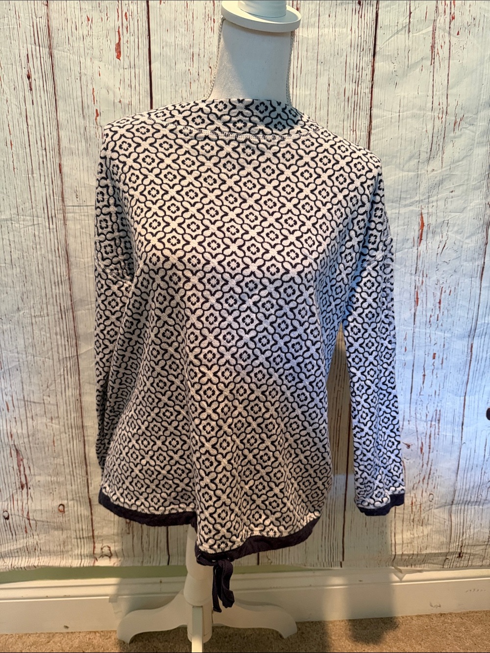 Talbots Cream and Black Geometric Print Pullover